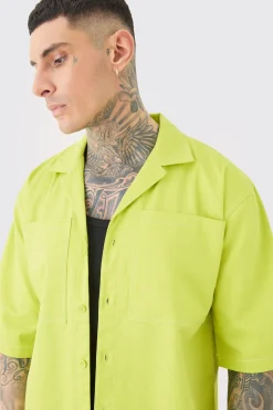 Tall Twill Drop Revere Contrast Stitch Shirt | BoohooMAN UK