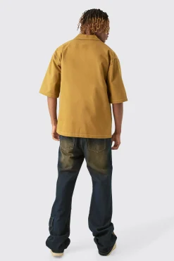 Tall Twill Drop Revere Contrast Stitch Shirt | BoohooMAN UK