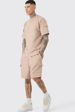 Tall Utility Pocket T-shirt & Cargo Short Set | BoohooMAN UK