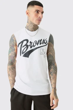 Tall Varsity Bronx Tank In White | BoohooMAN UK