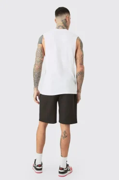 Tall Varsity Bronx Tank In White | BoohooMAN UK