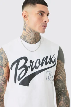 Tall Varsity Bronx Tank In White | BoohooMAN UK