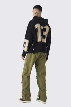 Tall Varsity Distressed Knitted Hoodie | BoohooMAN UK