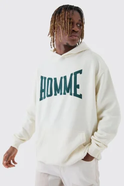 Tall Varsity HOMME Print Oversized Hoodie | BoohooMAN UK