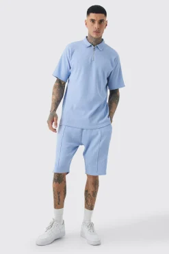 Tall Waffle Polo & Short Set | BoohooMAN UK