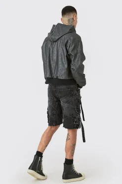 Tall Washed Pu Hooded Bomber | BoohooMAN UK