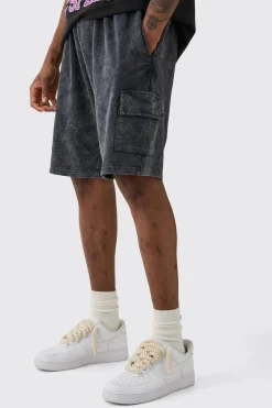 Tall Washed Relaxed Jersey Cargo Shorts | BoohooMAN UK
