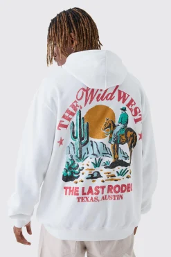 Tall Wild West Back Printed Oversized Hoodie | BoohooMAN UK