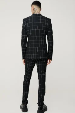Tall Window Pane Check Skinny Fit Blazer | BoohooMAN UK