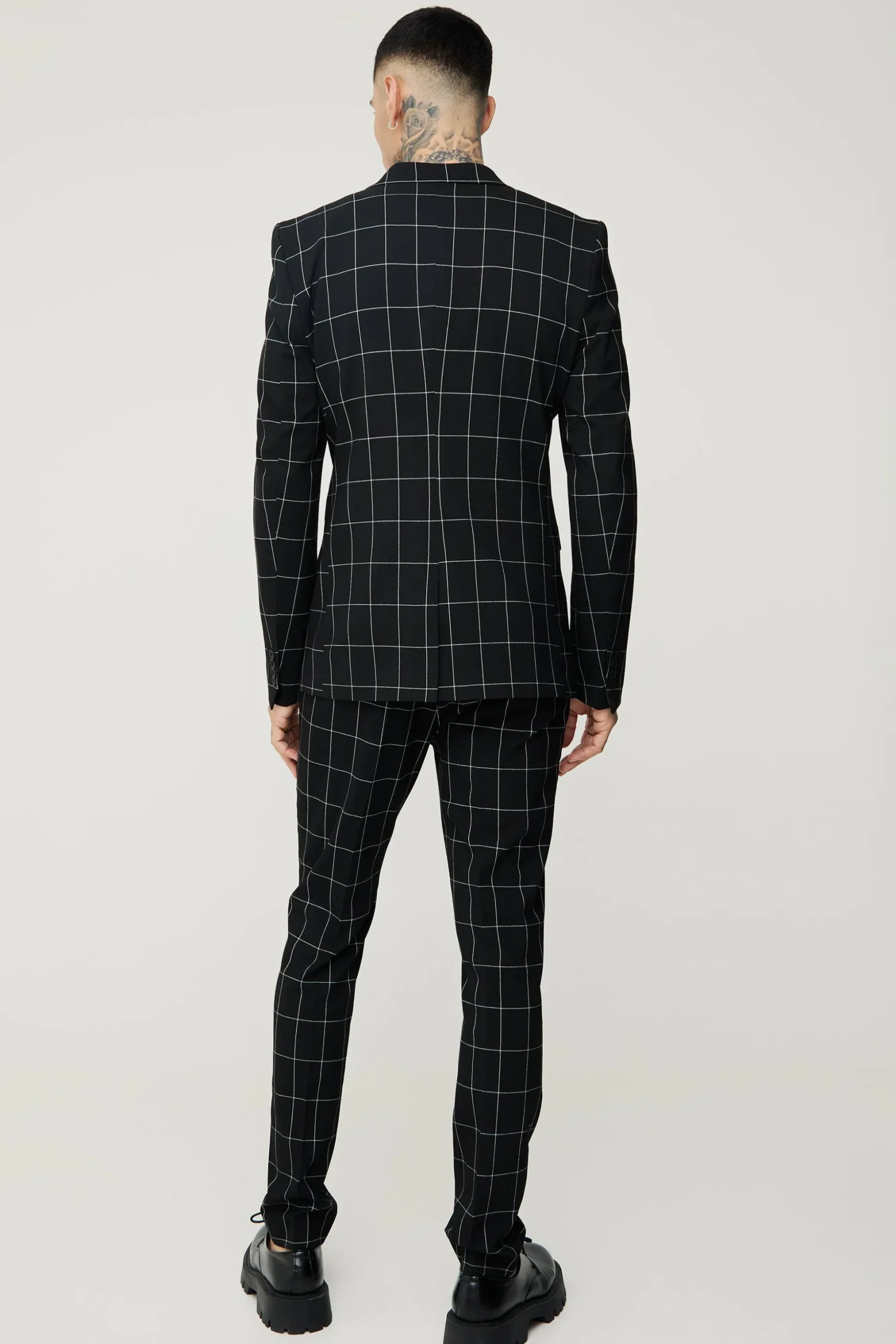 Tall Window Pane Check Skinny Fit Blazer | BoohooMAN UK