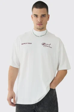 Tall World Tour Extended Neck Oversized T-Shirt | BoohooMAN UK