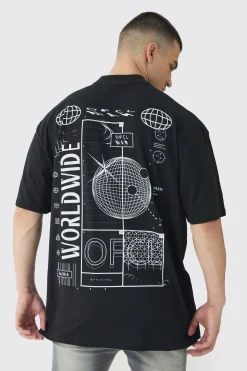 Tall Worldwide Abstract Graphic Extended Neck T-Shirt | BoohooMAN UK