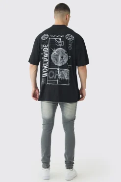 Tall Worldwide Abstract Graphic Extended Neck T-Shirt | BoohooMAN UK