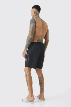 Tall Worldwide Crotch Printed Stripe Swim Shorts | BoohooMAN UK