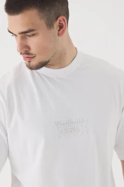 Tall Worldwide Debossed T-shirt In White | BoohooMAN UK
