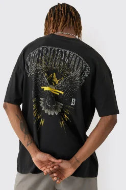 Tall Worldwide Eagle Back Print T-Shirt | BoohooMAN UK