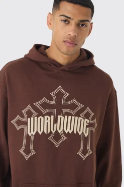 Tall Worldwide Gothic Cross Hoodie & Relaxed Fit Jogger Tracksuit | BoohooMAN UK