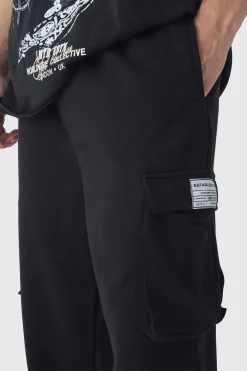 Tall Woven Tab Split Hem Relaxed Cargo Joggers | BoohooMAN UK