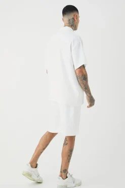 Tall Zip Up Linen Polo In White | BoohooMAN UK