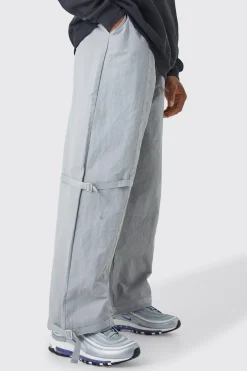 Tape Detail Adjustable Cuff Parachute Pants | BoohooMAN UK