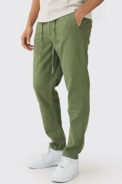 Tapered Chinos With Drawcords In Khaki | BoohooMAN UK