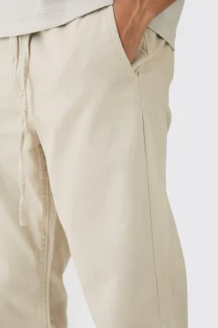 Tapered Chinos With Drawcords In Stone | BoohooMAN UK