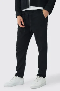 Tapered Chinos With Drawcords In Black | BoohooMAN UK