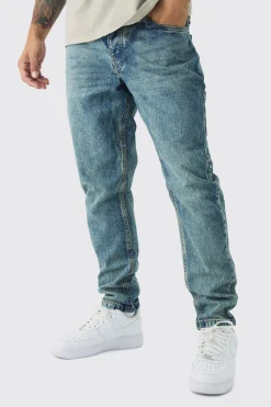 Tapered Rigid Jean In Antique Blue | BoohooMAN UK