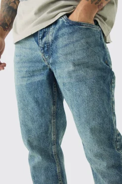 Tapered Rigid Jean In Antique Blue | BoohooMAN UK