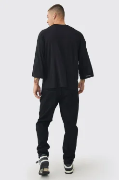 Tapered Rigid Jean In True Black | BoohooMAN UK