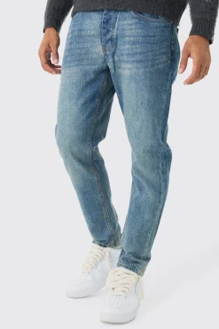 Tapered Rigid Jean In Vintage Blue | BoohooMAN UK