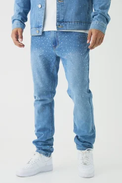 Tapered Rigid Rhinestone Jeans | BoohooMAN UK