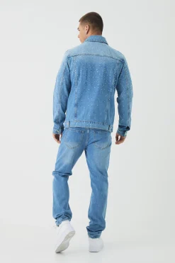 Tapered Rigid Rhinestone Jeans | BoohooMAN UK
