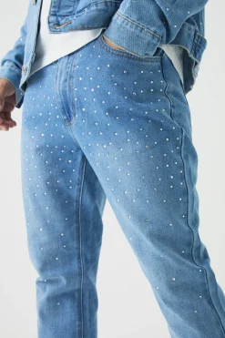 Tapered Rigid Rhinestone Jeans | BoohooMAN UK