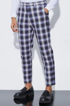 Tapered Tartan Turn Up Hem Trousers | BoohooMAN UK