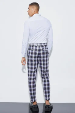 Tapered Tartan Turn Up Hem Trousers | BoohooMAN UK