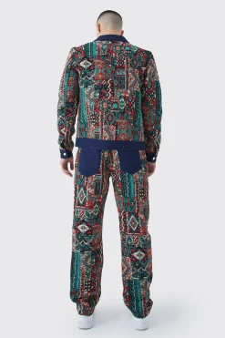 Tapestry Denim Jacket And Jeans Set | BoohooMAN UK