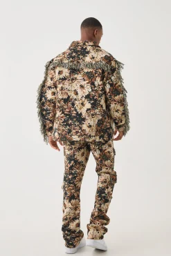 Tapestry Stacked Flared Cargo Trousers | BoohooMAN UK