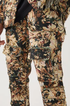 Tapestry Stacked Flared Cargo Trousers | BoohooMAN UK