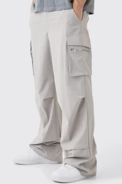 Technical Stretch Cargo Parachute Pants | BoohooMAN UK