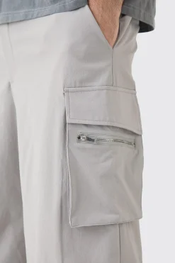 Technical Stretch Cargo Parachute Pants | BoohooMAN UK