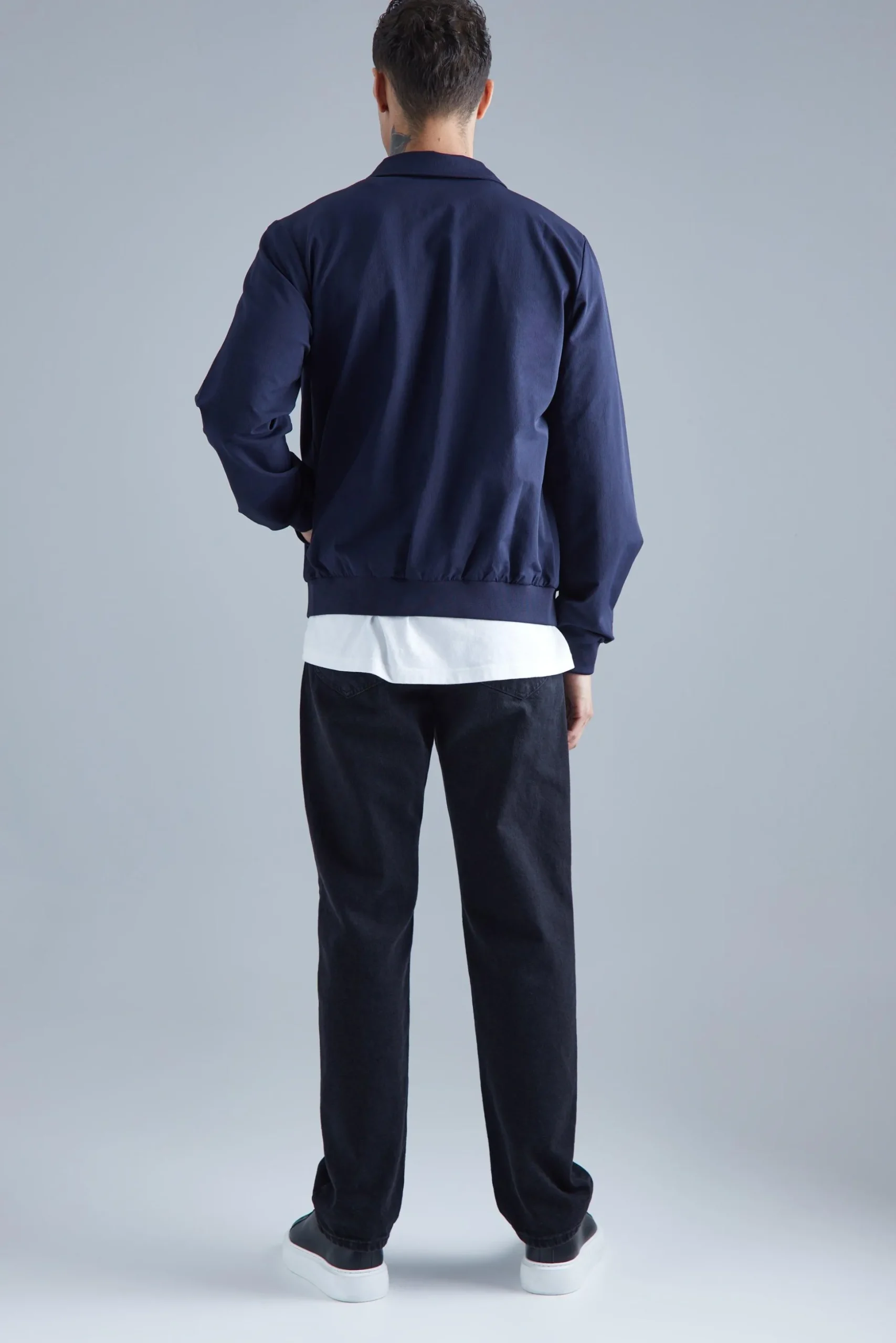 Technical Stretch Harrington With Patch Pockets | BoohooMAN UK