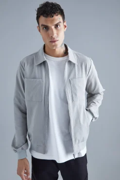 Technical Stretch Harrington With Patch Pockets | BoohooMAN UK