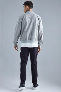 Technical Stretch Harrington With Patch Pockets | BoohooMAN UK