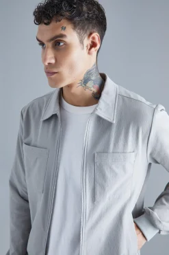 Technical Stretch Harrington With Patch Pockets | BoohooMAN UK