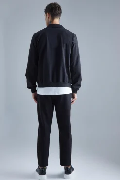 Technical Stretch Harrington With Patch Pockets | BoohooMAN UK
