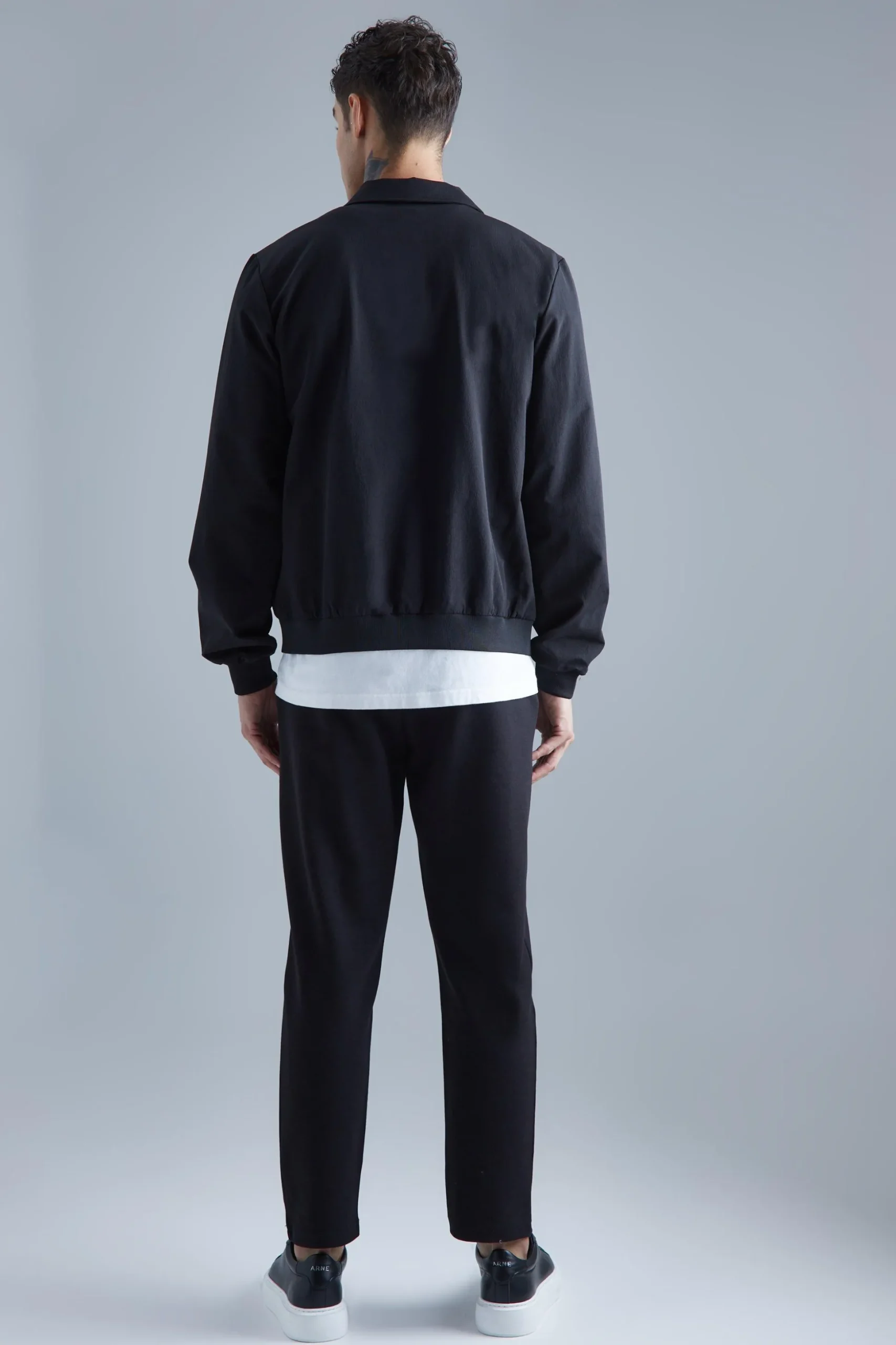 Technical Stretch Harrington With Patch Pockets | BoohooMAN UK