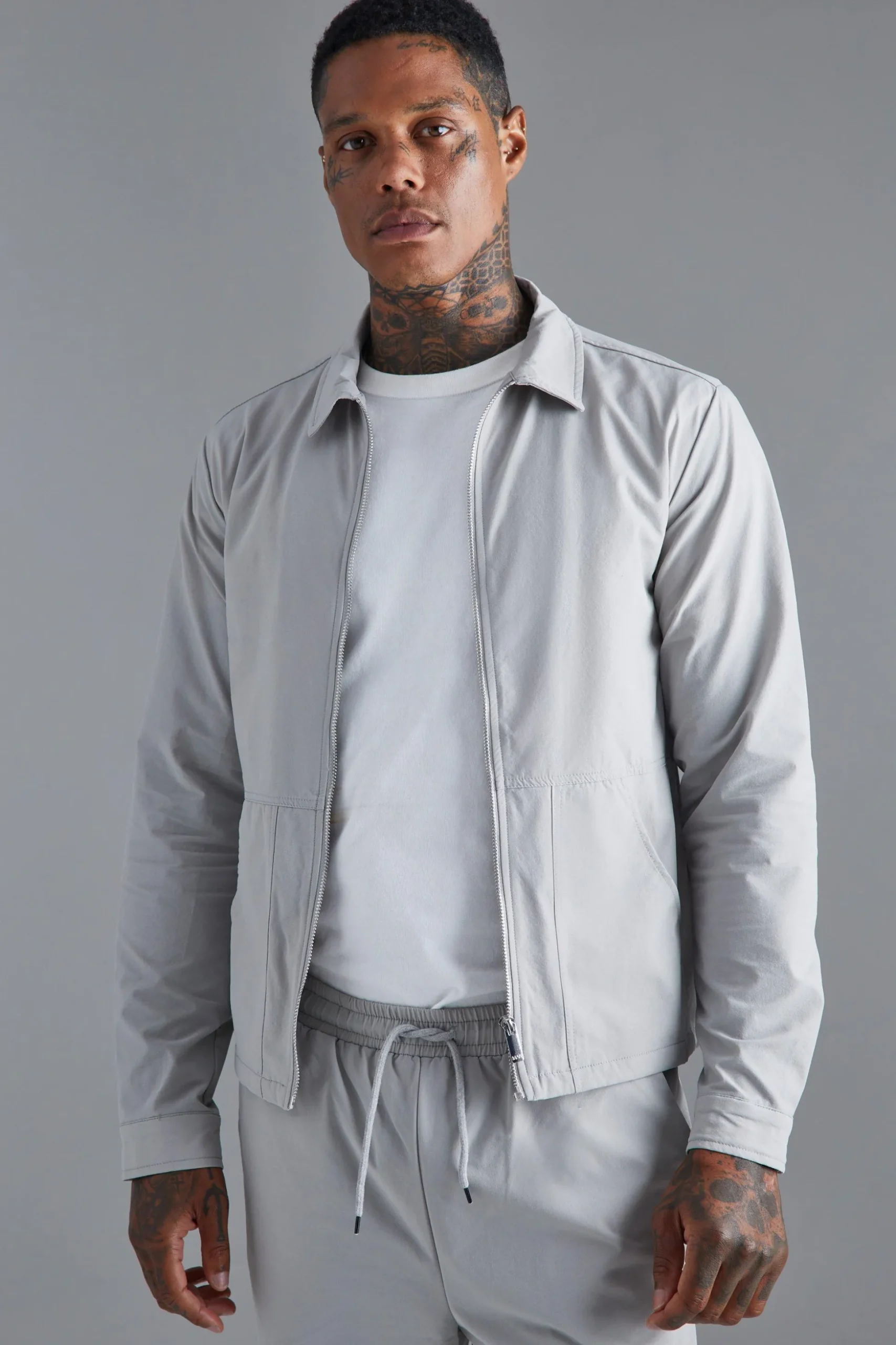 Technical Stretch Shacket | BoohooMAN UK
