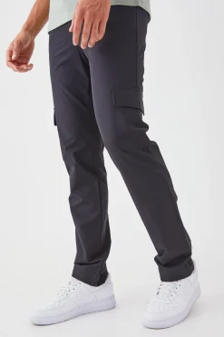 Technical Stretch Tailored Straight Fit Cargo Trousers | BoohooMAN UK