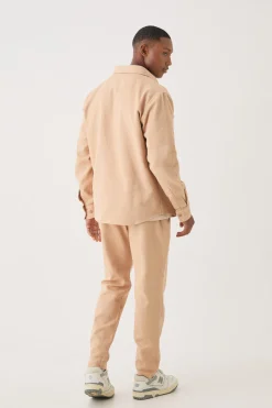 Textured Button Through Overshirt | BoohooMAN UK